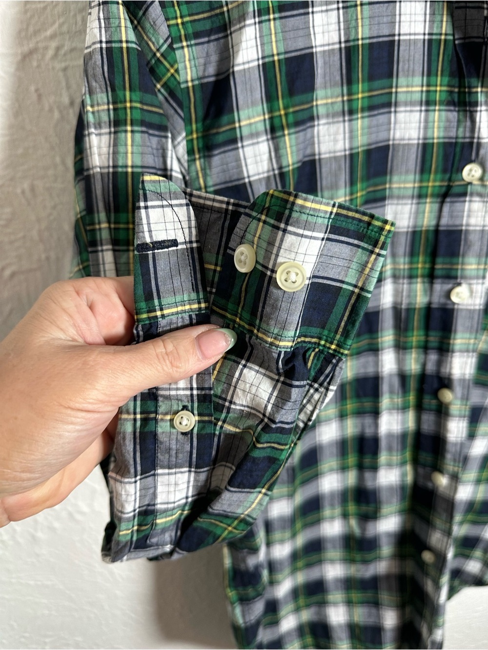 Lauren Ralph Lauren Plaid Button Down Shirt Women's Size 4 Green Tartan Cotton - Picture 2 of 6